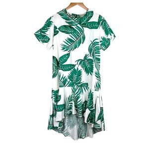 Tropical dress women's M palm leaf print ruffle short sleeve high low midi beach